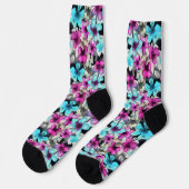Blaurosa Schwarz Blume Muster Socken (Linkes Detail)
