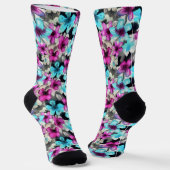 Blaurosa Schwarz Blume Muster Socken (Gewinkelt)