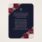 Blaurosa Silberne Gedenkkarte für Beerdigung (Rückseite)