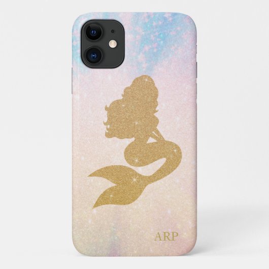 *~* Blaurosa Sparkle Gold Glitzer Mermaid Initial Case-Mate iPhone Hülle (Rückseite)