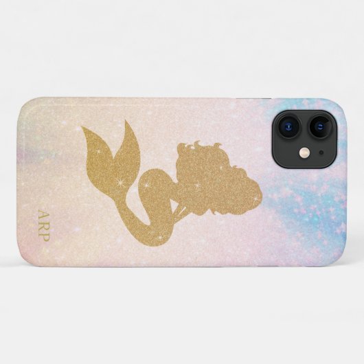 *~* Blaurosa Sparkle Gold Glitzer Mermaid Initial Case-Mate iPhone Hülle (Rückseite (Horizontal))