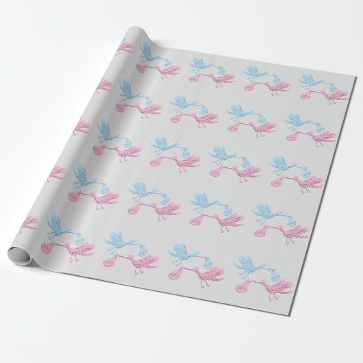Blaurosa Storchen Geschenkpapier (Ungerollt)