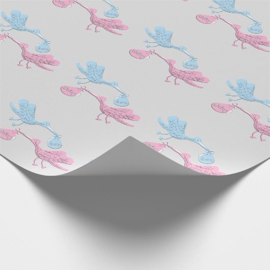 Blaurosa Storchen Geschenkpapier (Ecke)