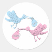 Blaurosa Storchen Runder Aufkleber (Vorderseite)