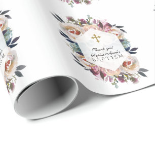 Blaurosa Taufmonogramm Geschenkpapier