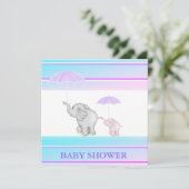 Blaurosa UMBRELLA BABY SHOWER EINLADUNG (Stehend Vorderseite)