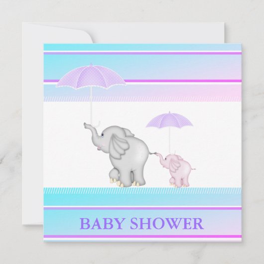 Blaurosa UMBRELLA BABY SHOWER EINLADUNG (Vorderseite)