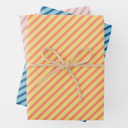 Blaurosa und gelbe Diagonalstreifen Geschenkpapier Set (Beispiel)