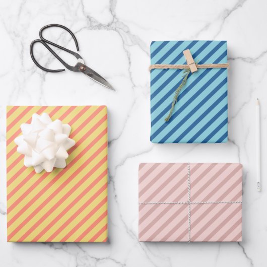 Blaurosa und gelbe Diagonalstreifen Geschenkpapier Set (Vorderseite)