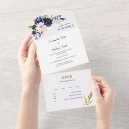 Blaurosa und Goldvorlage All In One Einladung