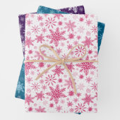Blaurosa und Lila Schneeflocken Geschenkpapier Set (Beispiel)
