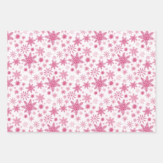 Blaurosa und Lila Schneeflocken Geschenkpapier Set (Vorderseite)