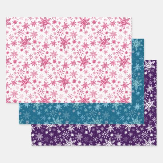 Blaurosa und Lila Schneeflocken Geschenkpapier Set (Set)