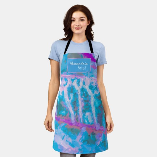 Blaurosa Weiß Abstrakte Wasserfarbe personalisiere Schürze (Getragen)