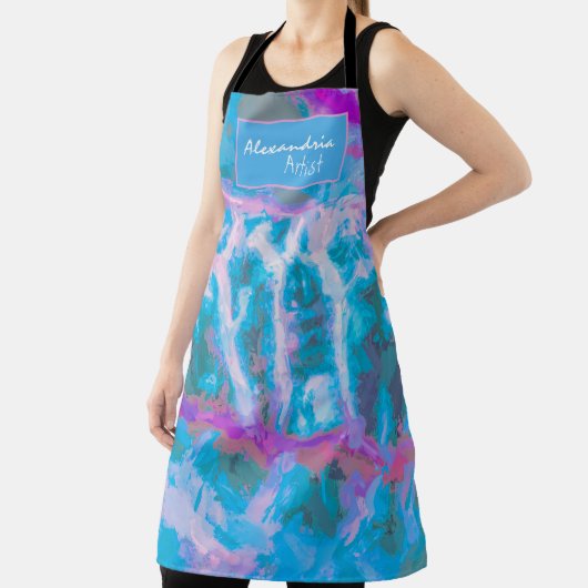 Blaurosa Weiß Abstrakte Wasserfarbe personalisiere Schürze (InSitu)