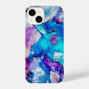 Blaurosa, weiße Aquarellfarben iPhone 14 Hülle