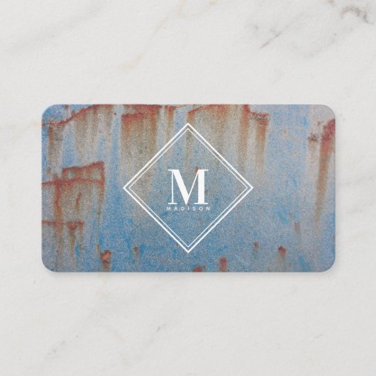 Blaurost Metallic Texture Monogram Visitenkarte (Vorderseite)