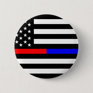 Blaurot-dünne Linie Polizei Feuerwehr Symbol usa Button