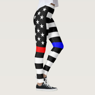 Blaurot-dünne Linie Polizei Feuerwehr Symbol usa Leggings