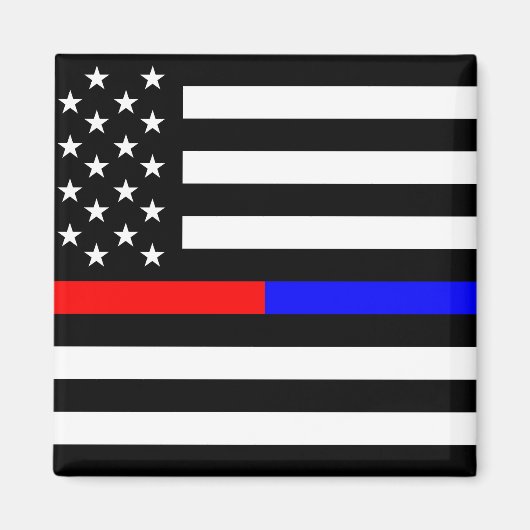 Blaurot-dünne Linie Polizei Feuerwehr Symbol usa Magnet (Vorne)