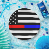 Blaurot-dünne Linie Polizei Feuerwehr Symbol usa Pappteller (Party)