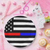 Blaurot-dünne Linie Polizei Feuerwehr Symbol usa Pappteller (Party)