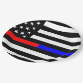Blaurot-dünne Linie Polizei Feuerwehr Symbol usa Pappteller (Schrägansicht)