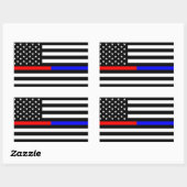 Blaurot-dünne Linie Polizei Feuerwehr Symbol usa Rechteckiger Aufkleber (Blatt)