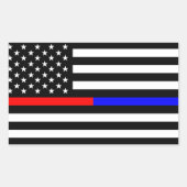 Blaurot-dünne Linie Polizei Feuerwehr Symbol usa Rechteckiger Aufkleber (Vorderseite)