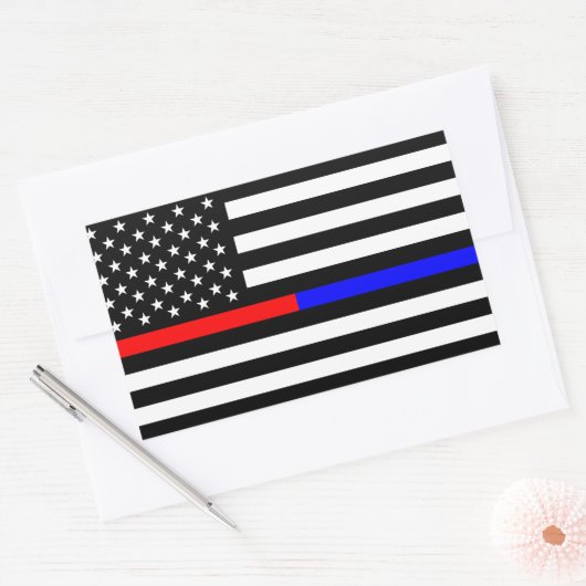 Blaurot-dünne Linie Polizei Feuerwehr Symbol usa Rechteckiger Aufkleber (Umschlag)