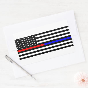 Blaurot-dünne Linie Polizei Feuerwehr Symbol usa Rechteckiger Aufkleber