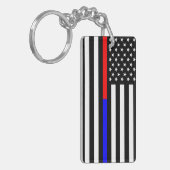 Blaurot-dünne Linie Polizei Feuerwehr Symbol usa Schlüsselanhänger (Vorderseite links)