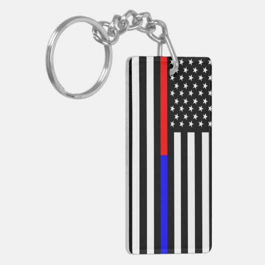 Blaurot-dünne Linie Polizei Feuerwehr Symbol usa Schlüsselanhänger (Vorderseite links)