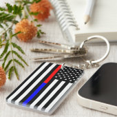 Blaurot-dünne Linie Polizei Feuerwehr Symbol usa Schlüsselanhänger (Vorderseite rechts)