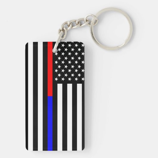 Blaurot-dünne Linie Polizei Feuerwehr Symbol usa Schlüsselanhänger (Rückseite)