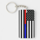 Blaurot-dünne Linie Polizei Feuerwehr Symbol usa Schlüsselanhänger (Vorderseite)