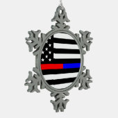 Blaurot-dünne Linie Polizei Feuerwehr Symbol usa Schneeflocken Zinn-Ornament (Links)