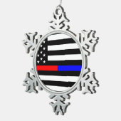 Blaurot-dünne Linie Polizei Feuerwehr Symbol usa Schneeflocken Zinn-Ornament (Rechts)