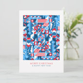 Blaurot-geometrische Weihnachten (Stehend Vorderseite)