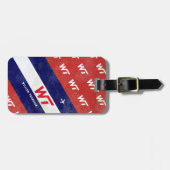 Blaurot - moderne Streifenreise Gepäckanhänger (Vorderseite horizontal)