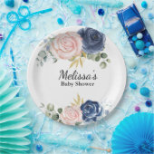 Blaurot-Rosa-Blüten Pappteller (Party)