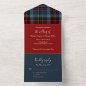 Blaurot-Schottische Hochzeit keltischer Tartan kar All In One Einladung (Innen Boden)