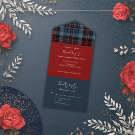 Blaurot-Schottische Hochzeit keltischer Tartan kar All In One Einladung