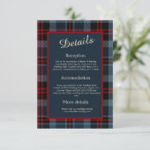 Blaurot-Schottische Hochzeit keltischer Tartan kar Begleitkarte (Stehend Vorderseite)