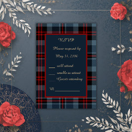 Blaurot-Schottische Hochzeit keltischer Tartan kar RSVP Karte
