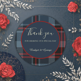 Blaurot-schwarz-keltisches Tartan-Muster Runder Aufkleber