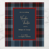 Blaurot-schwarz-keltisches Tartan-Muster Weinetikett (Einzelnes Label)