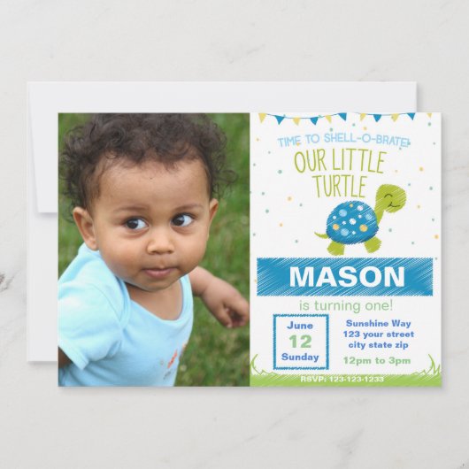 Blauschildkröte zum Geburtstag Einladung mit Foto (Vorderseite)