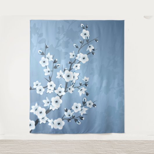 Blauschimmerndes Kirschblossom Wandteppich (Vorderseite)