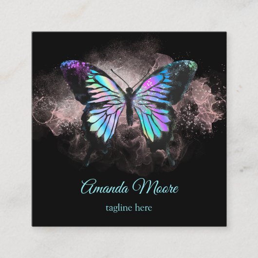 Blauschmetterling-Rettungsassistent Holograph Opal Quadratische Visitenkarte (Vorderseite)